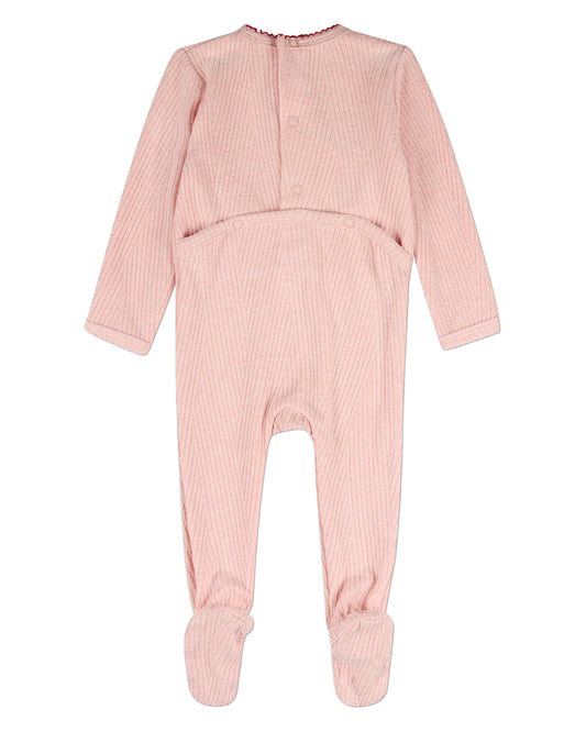 Baby Girls Heart-Embroidered Rayon-Blend Picot-Trim Textured Footie