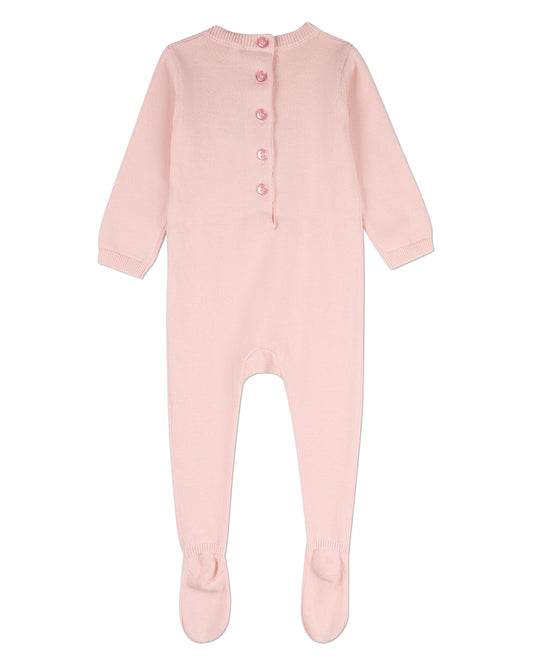 Baby Girls 100% Cotton Mini-Ribbed Knit Footie with Tonal Knit Bow