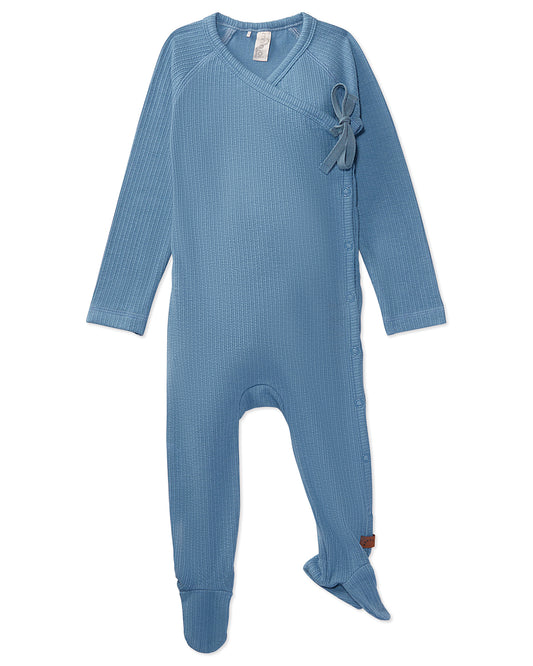 Solid Ribbed Cross Over Tie Footie : Color: Blue Bell
