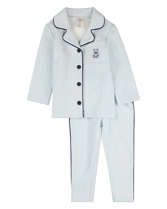 2 Piece Kids "Snuggly Bear" Chevron-Printed Cotton-Rich Pajama Set