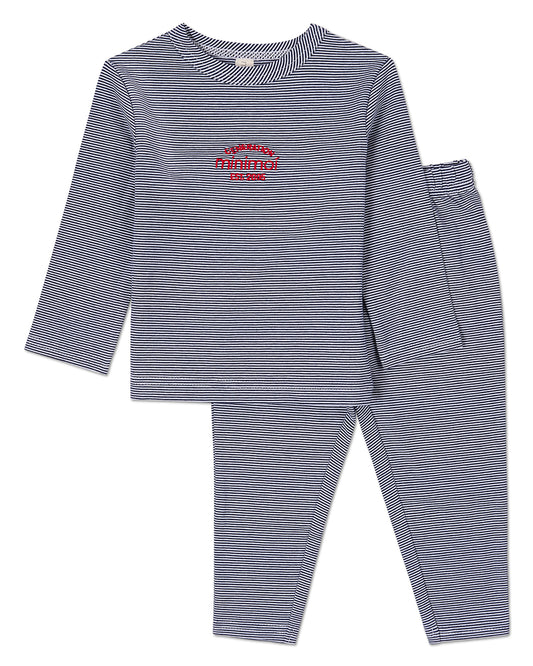 2 Piece Kids Mini-Stripe "Generation MiniMoi" Pajama Set : Color: Navy
