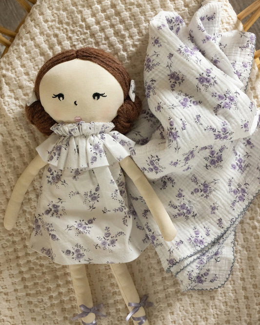 Baby Girls "Abigail" Cotton and Linen Rag Doll : Color: Lavender