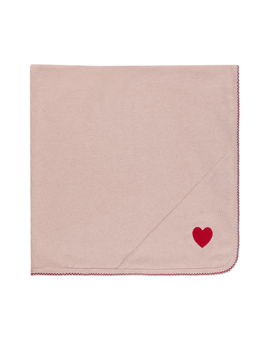Baby Girls Heart-Embroidered Rayon-Blend Textured Swaddle Blanket