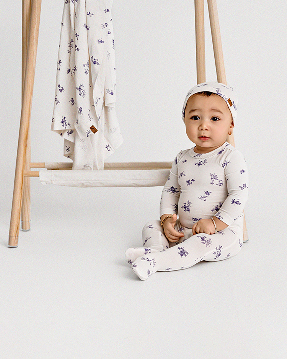 3 Piece Baby Girls Floral Toile Rayon Blend Footie Set : Color: Winter White