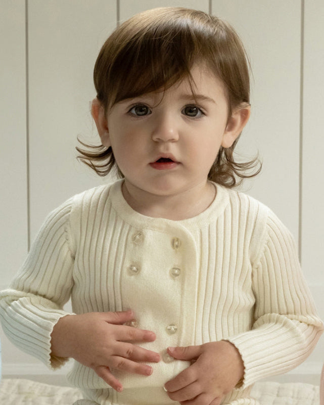 2 Piece Baby Double-Breasted Sweater Rib Footie Set : Color: Pink