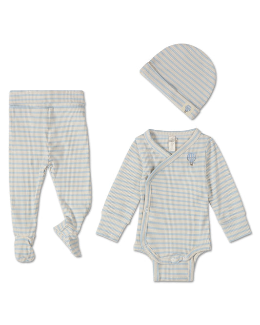 3 Piece Infant Striped "Hot Air Balloon" Modal Blend Bodysuit Set : Color: Blue