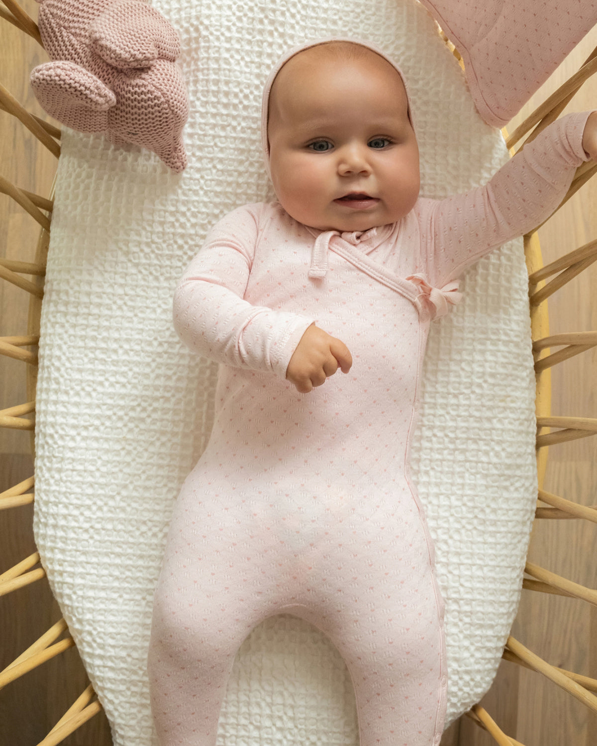 3 Piece Baby Girls "Little Hearts" Pointelle Rayon Blend Footie Set : Color: Pink