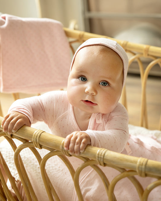 Baby and Toddler Girls "Little Hearts" Pointelle Rayon from Bamboo Blend Footie : Color: Pink