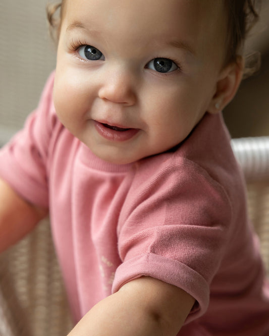 2 Piece Baby and Toddler "Feel The Beat" Stretch Cotton Tee and Shorts Set : Color: Dusty Rose
