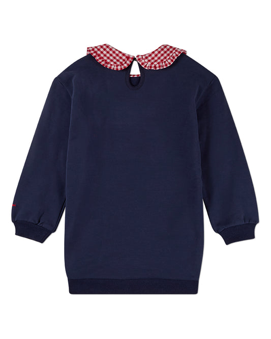 Girls Gingham-Ruffled-Collar Cotton-Rich Fleece Sweatshirt Dress