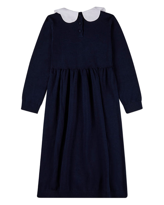 Girls 100% Cotton Maxi Dress with Scalloped Pop Collar and Bow Accents