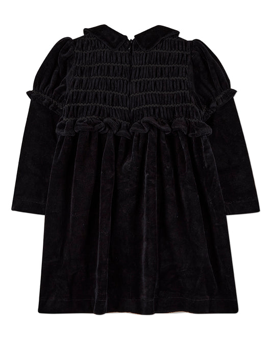 Girls Cotton-Rich Velour Smocked Knee-Length Short Dress