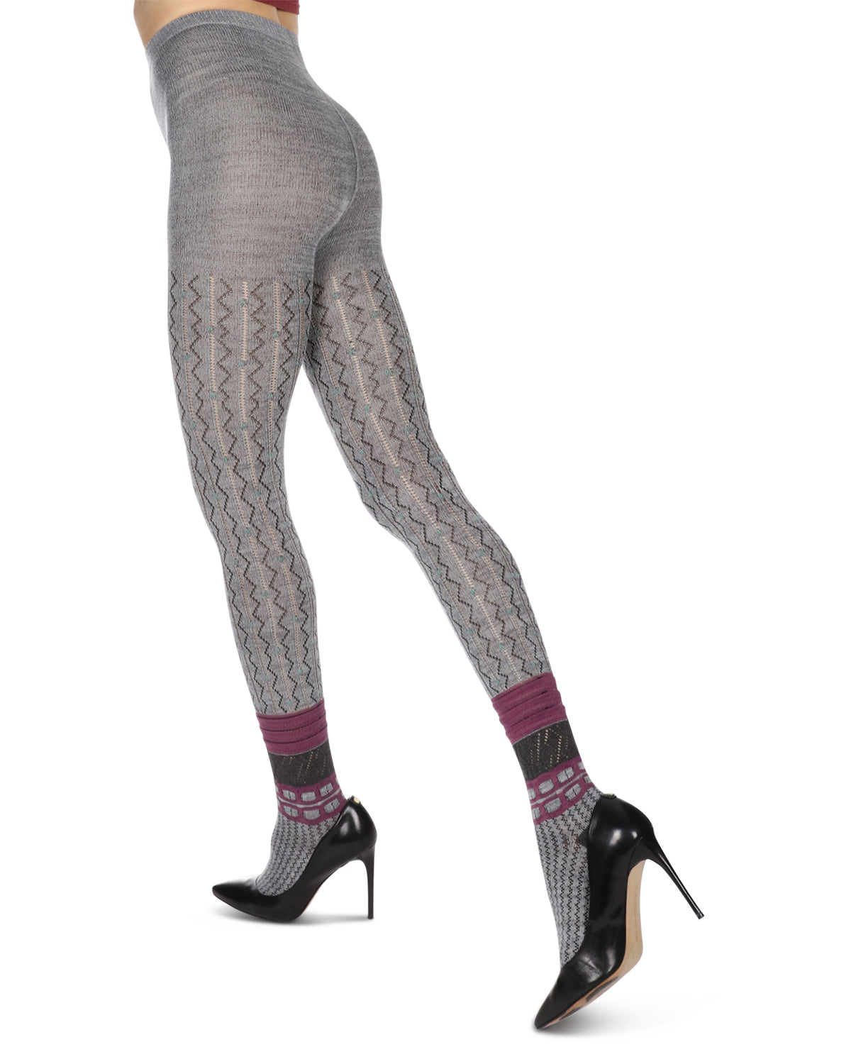 Women's Designernate Cotton Blend Multi-Pattern Sweater Tights : Color: Gray