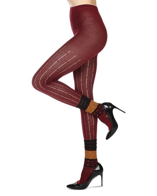 Women's Designernate Cotton Blend Multi-Pattern Sweater Tights : Color: Red