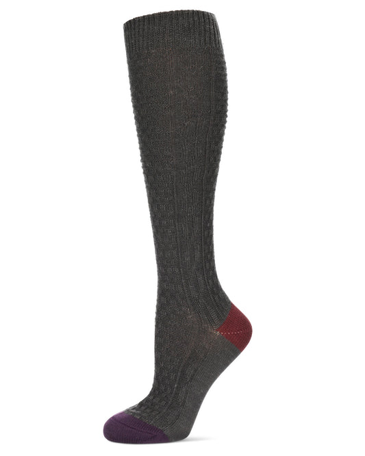 Women's Brick Twist Crosshatch Knit Knee High Sock : Color: Dark Gray Heather