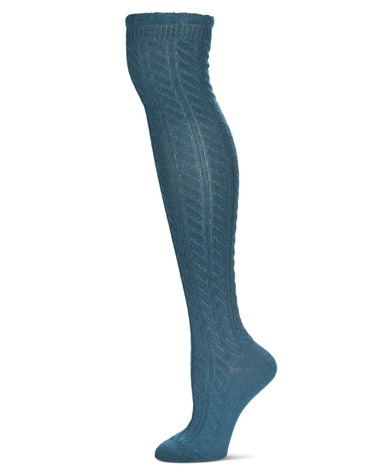 Women's Twister Cable Knit Over The Knee Warm Knit Sock : Color: Legion Blue