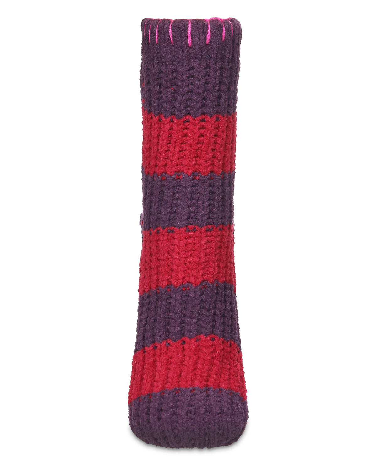 Women's Wide Stripe Chenille Non-Skid Slipper Crew Sock