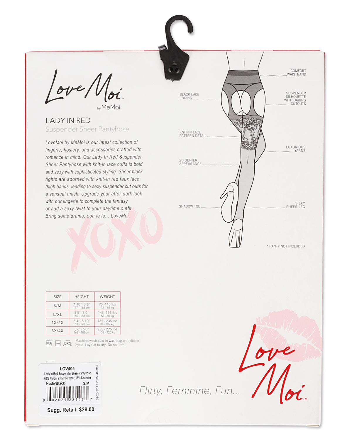 Women's Lady In Red Suspender 20 Denier Sheer Pantyhose : Color: Black-Red