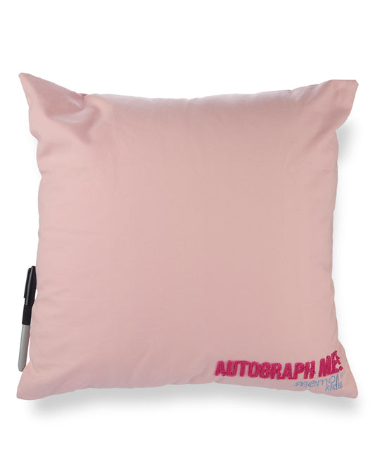 Girls Plush-Embroidered "Happy Camper" Autograph Pillow with Marker : Color: Peachy Pink