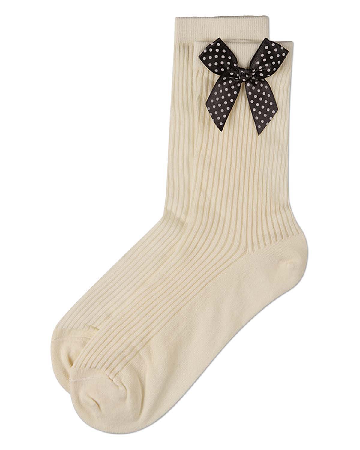 Women's Ribbed Cotton-Rich Ankle Sock with Pretty Polka Dot Bow
