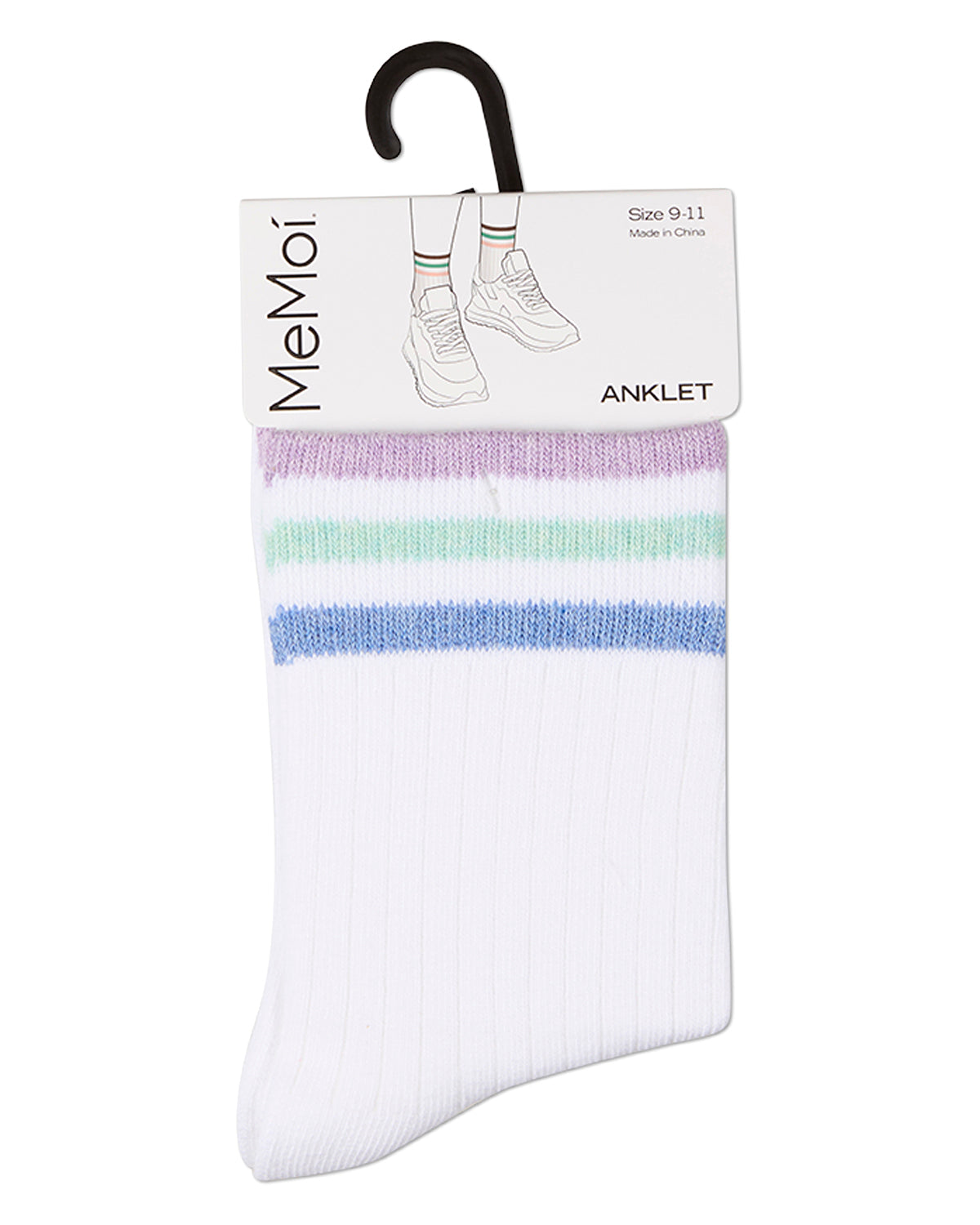 Women's Cotton-Rich Sporty Ankle Sock with 3 Thin Varsity Stripes