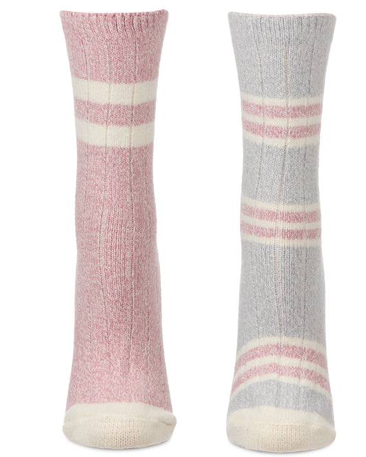 2 Pair Women's Ribbed Stripe Buttersoft Crew Socks : Color: Alloy