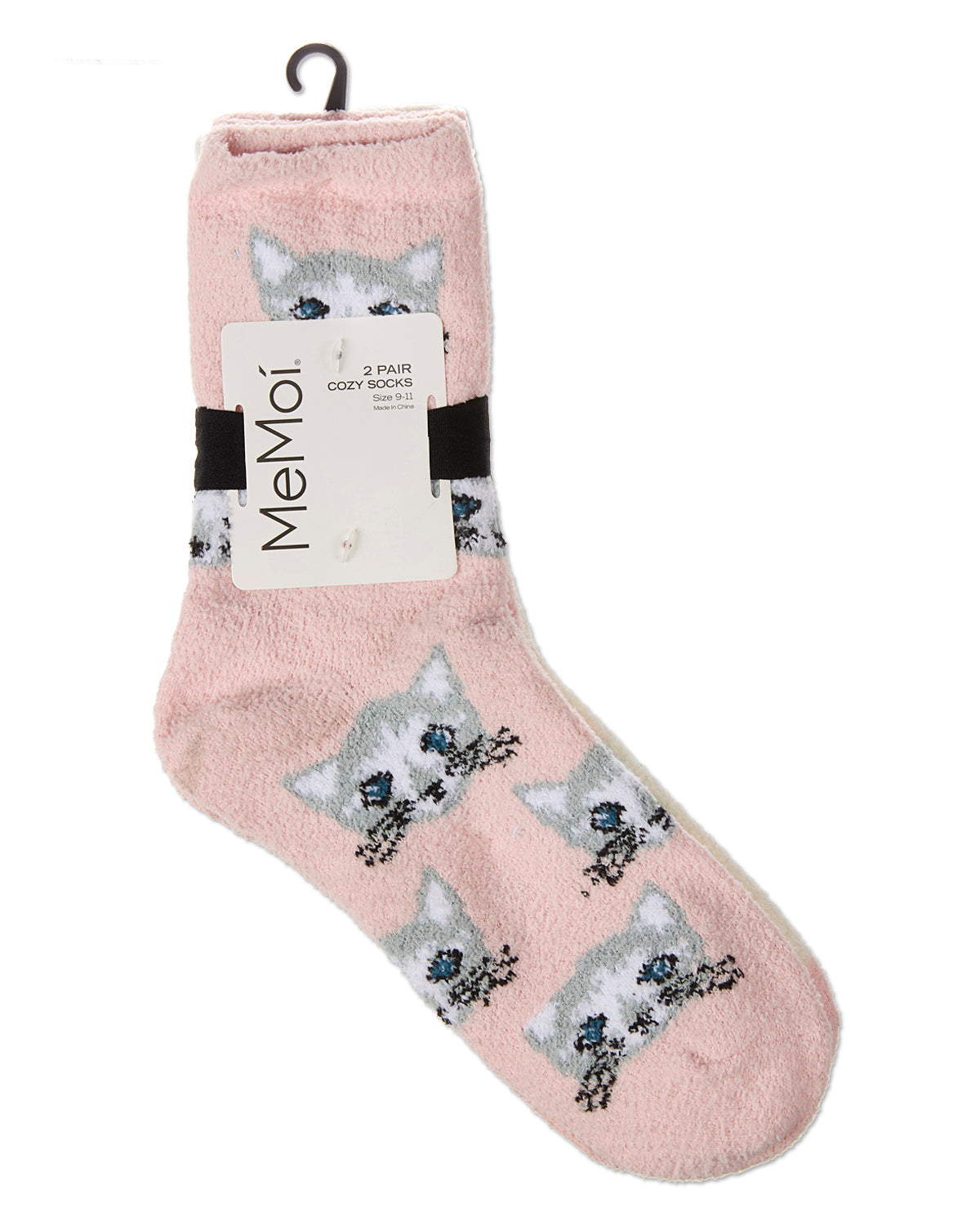 2 Pair Women's "Cats" Conversational Cozy Crew Sock : Color: Powder Pink