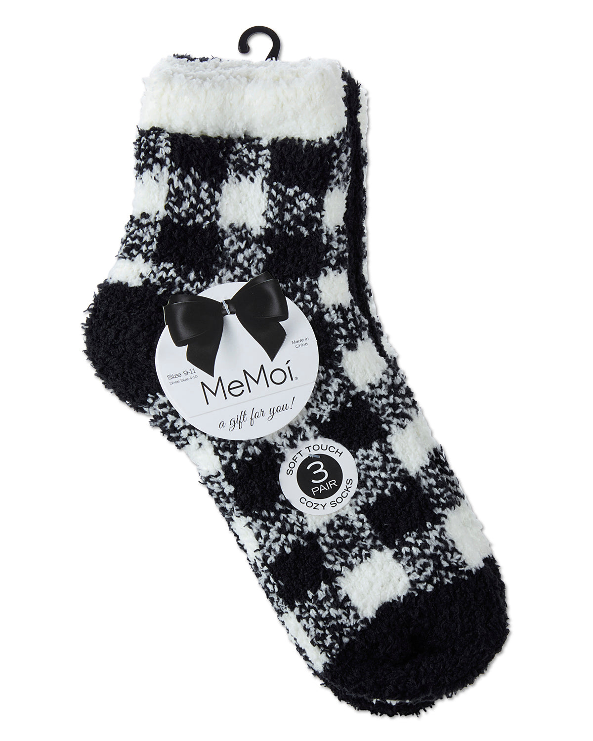 Women's 3 Pair Pack Buffalo Check Cozy Crew Socks : Color: Black