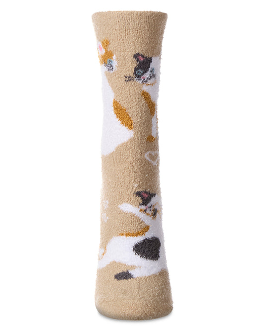Women's Cat Themed SuperSoft Cozy Crew Sock : Color: Tan