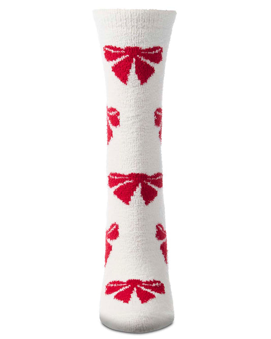 Women's "Bows" Micro-Plush Non-Skid Novelty Cozy Crew Sock
