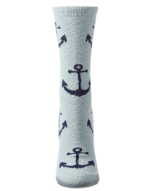 Women's "Anchors" Micro-Plush Non-Skid Novelty Cozy Crew Sock