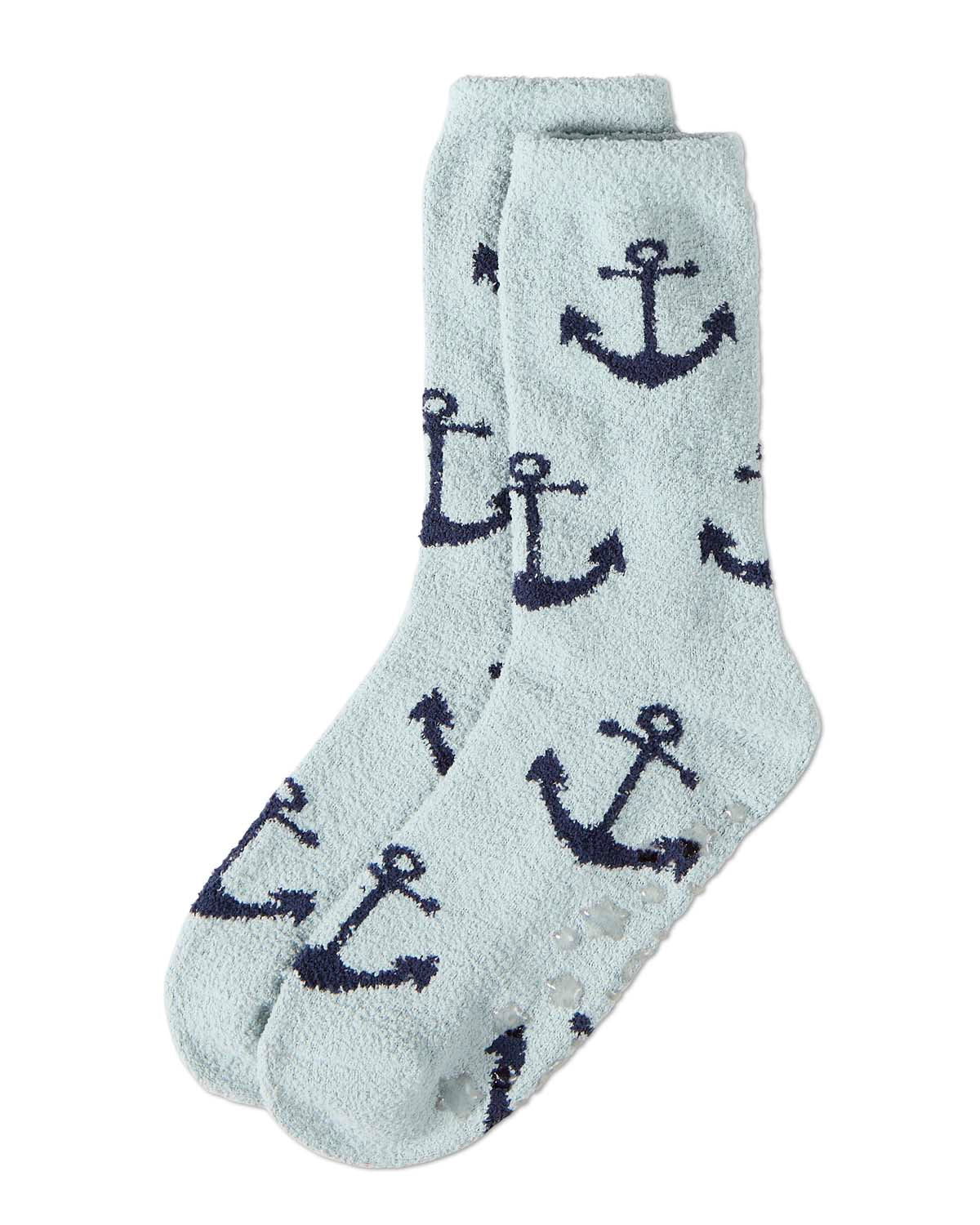 Women's "Anchors" Micro-Plush Non-Skid Novelty Cozy Crew Sock