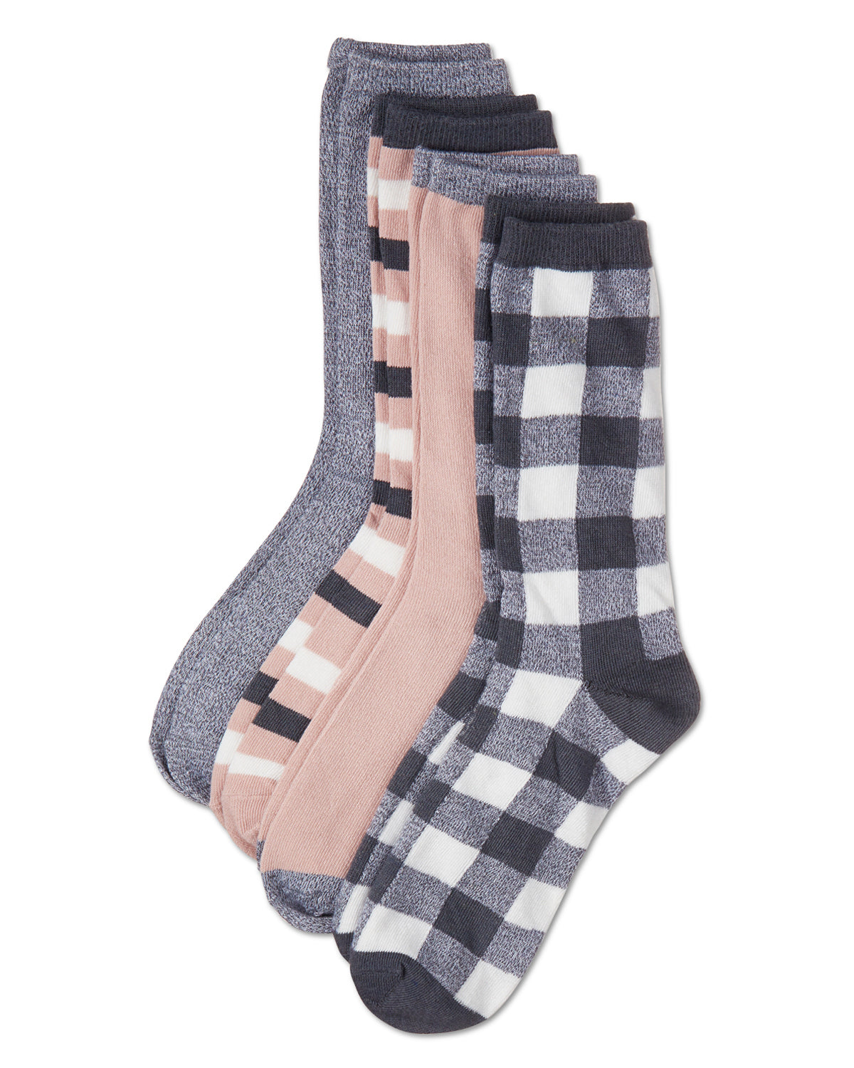 Women's 4 Pair Pack Buffalo Check Buttersoft Crew Socks : Color: Blush