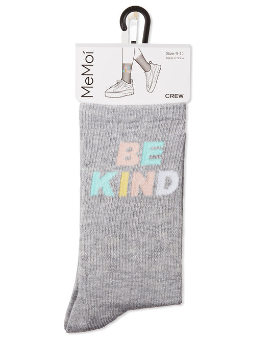 Women's Be Kind Multicolor Block Letter Crew Sock : Color: Gray Heather