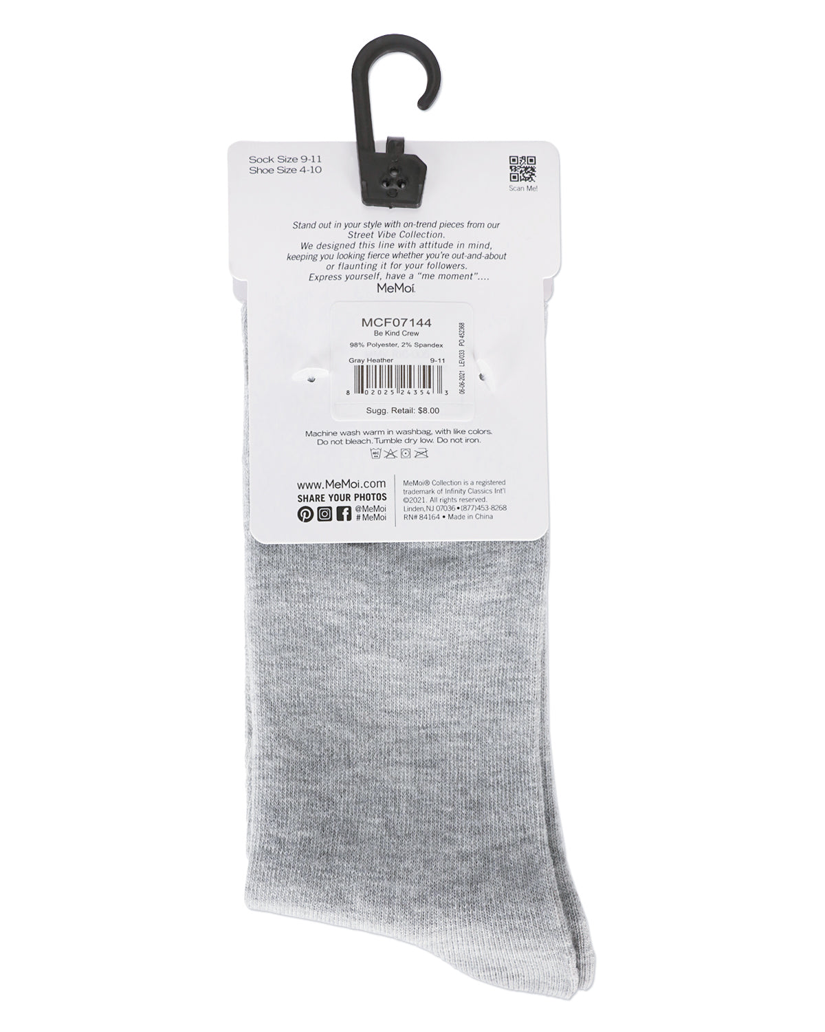 Women's Be Kind Multicolor Block Letter Crew Sock : Color: Gray Heather
