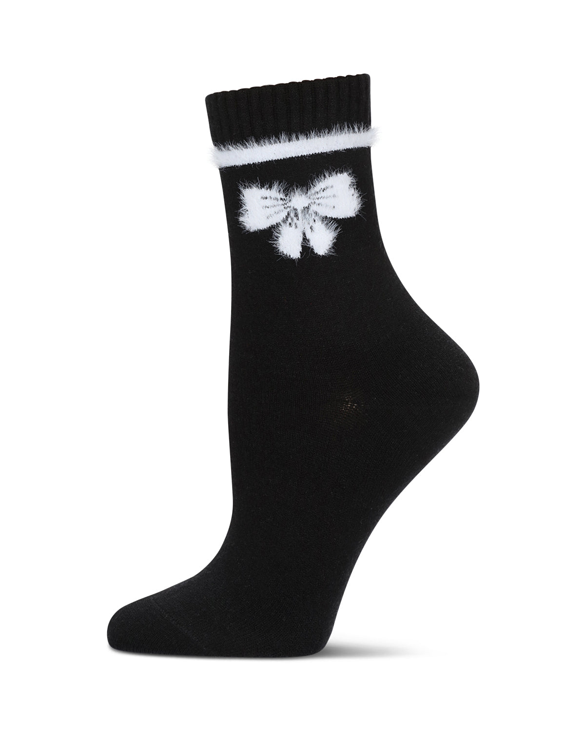 Women's Fuzzy Bow Cashmere Crew Socks : Color: Black