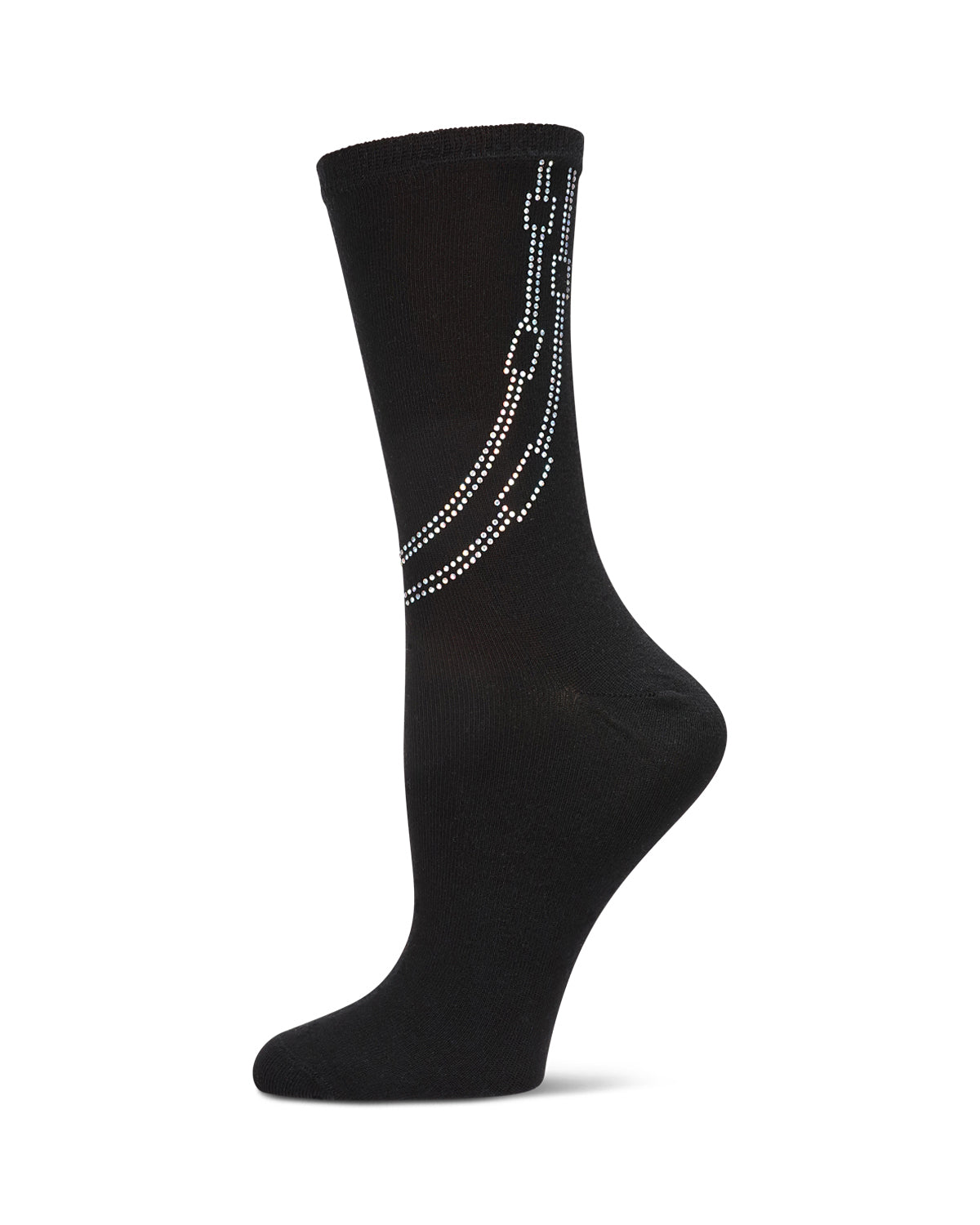 Women's Rhinestone Chain Crew Socks : Color: Black