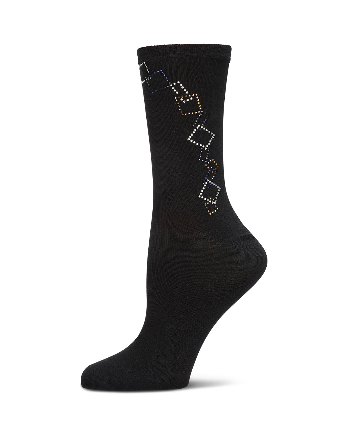 Women's Multi Color Rhinestone Chain Crew Socks : Color: Black