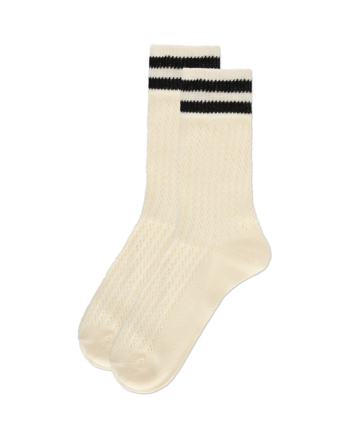 Women's Pointelle Knit Striped Crew Socks : Color: Black