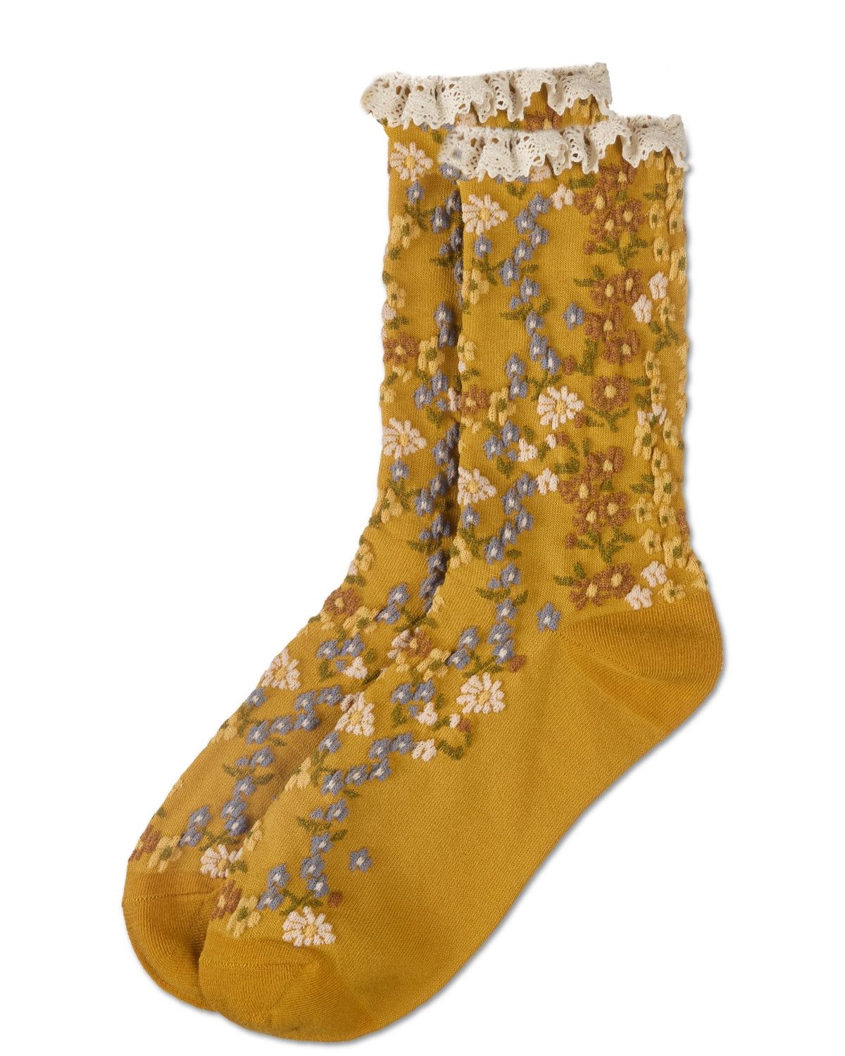 Women's Liberty Floral Lace Cuff Crew Socks : Color: Mustard