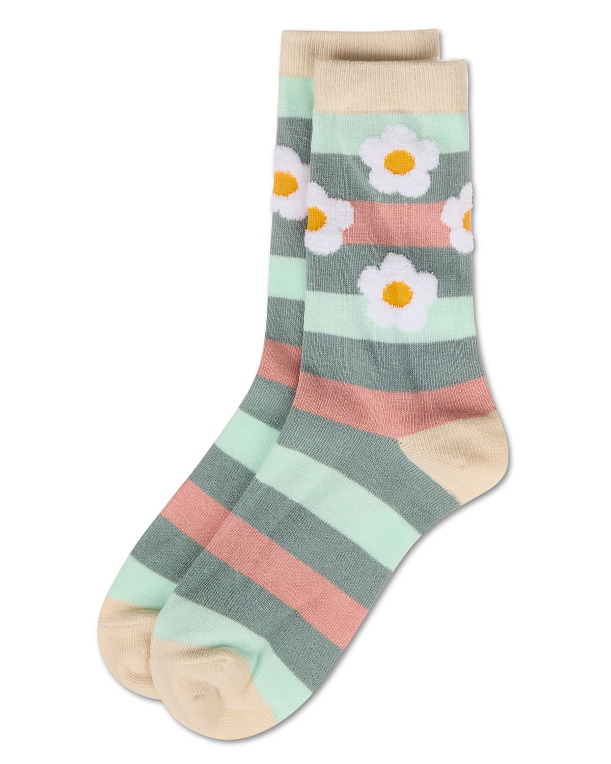 Women's Flower Pop Stripe Dimensional Crew Socks : Color: Jewel
