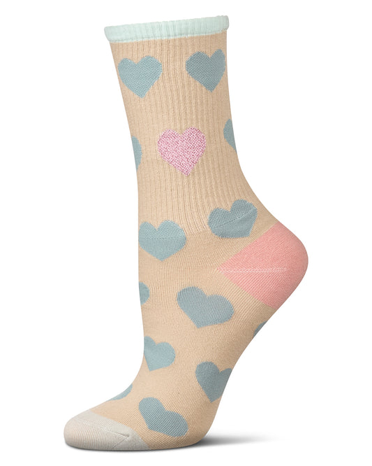 Women's Radiate Love Glitter Heart Crew Socks : Color: Cement