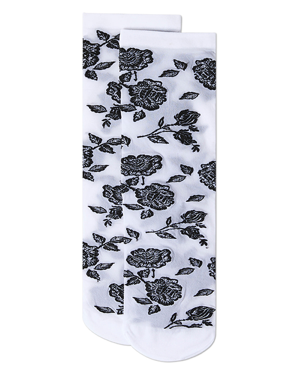 Women's All-Over Fancy Floral Sheer Crew Sock : Color: Black