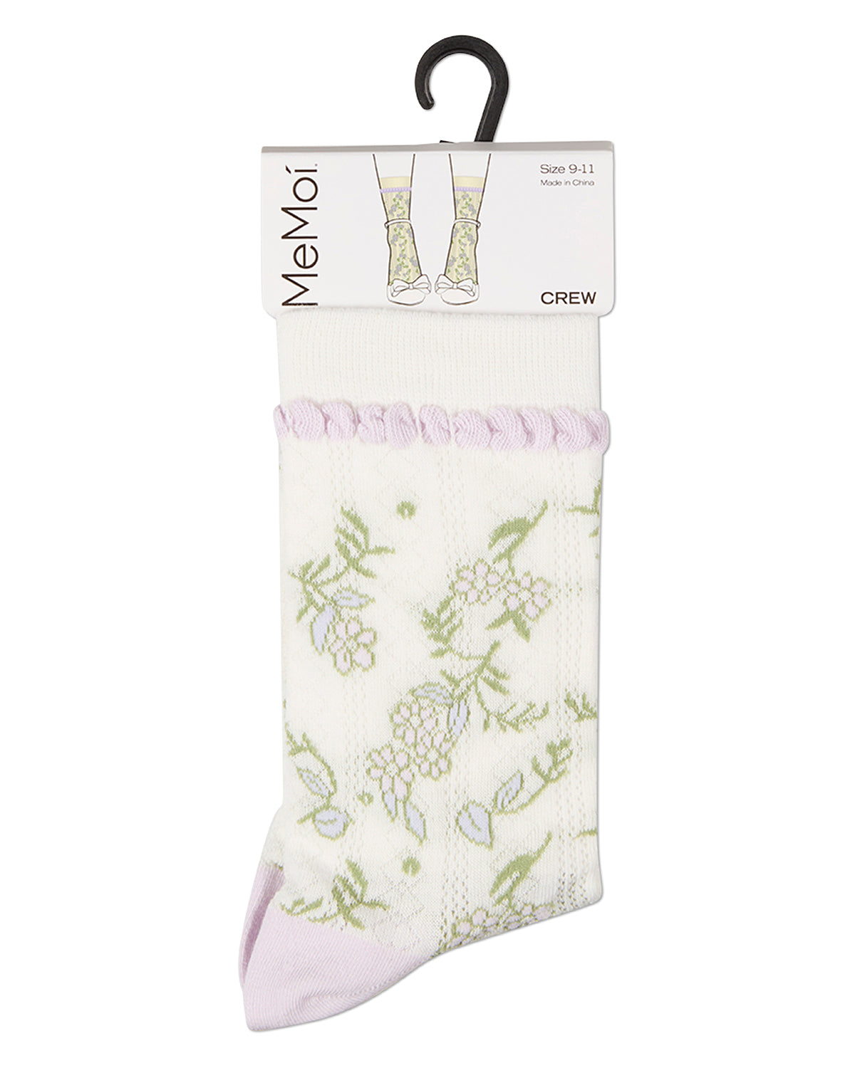 Women's "Pastel Floral Vine" Cotton-Rich Pointelle Crew Sock