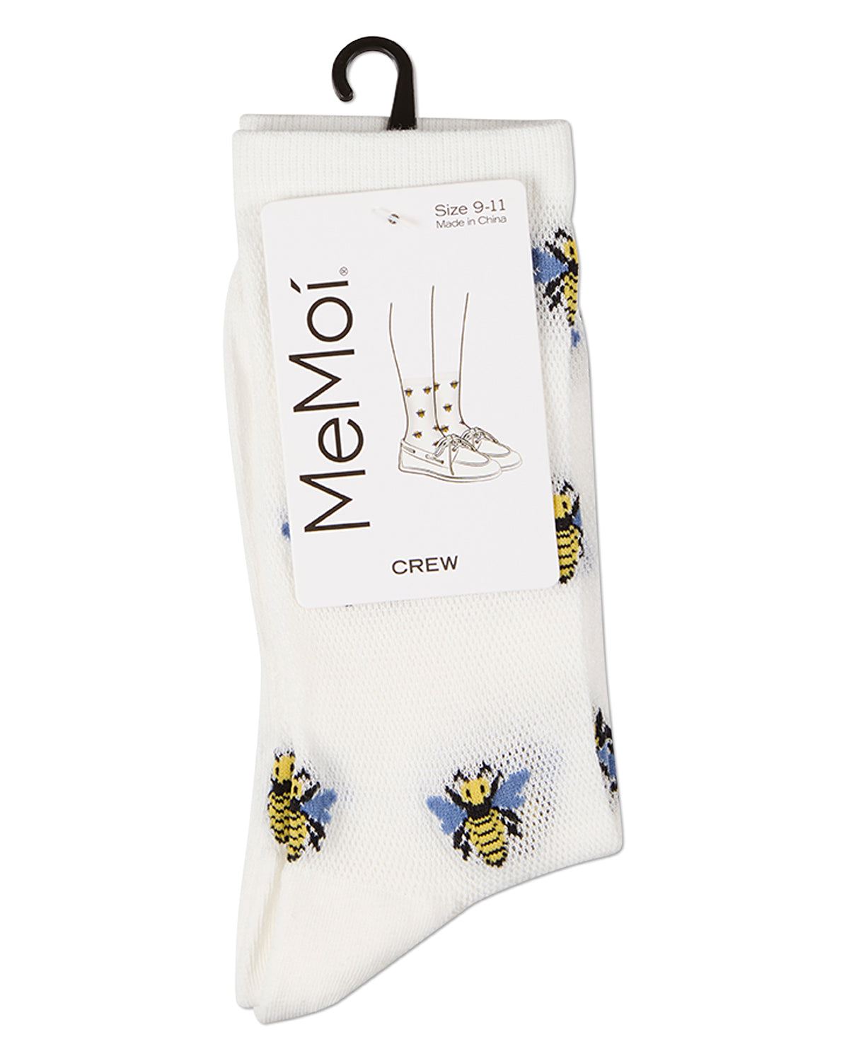 Women's Bee-Themed Mesh Cotton-Rich Novelty Crew Sock