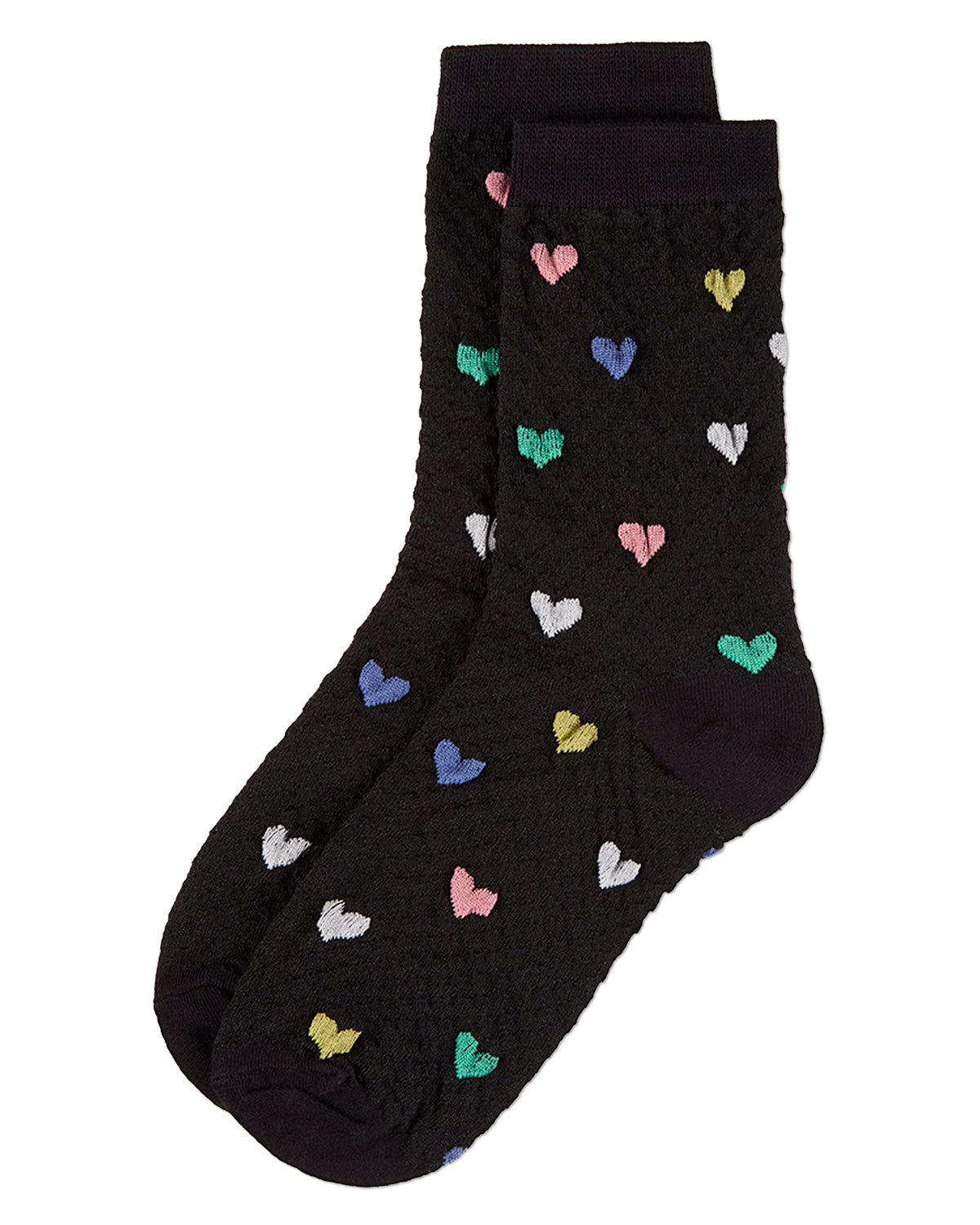 Women's "Colorful Hearts" Cotton-Rich Popcorn-Stitch Crew Sock