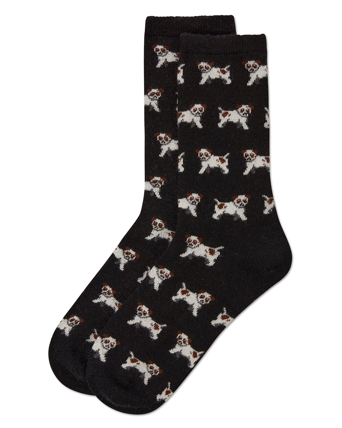 Women's Playful Puppy Dogs Cashmere Blend Crew Sock : Color: Black
