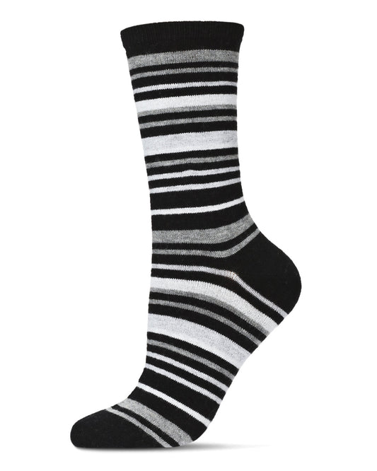 Women's Soft Striped Cashmere Crew Socks : Color: Black
