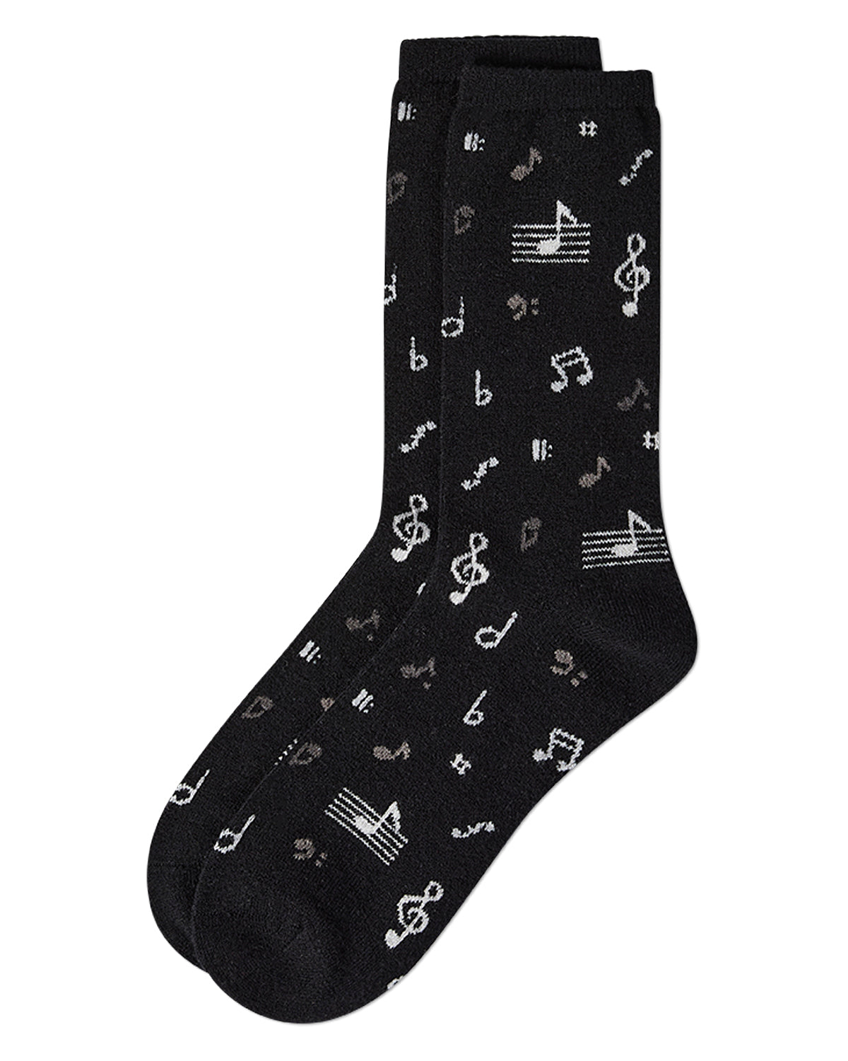 Women's "Musical Notes" Cashmere Blend Novelty Crew Sock : Color: Black