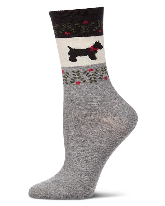 Women's Scottie-Theme Fairisle-Patterned Cashmere-Blend Crew Socks